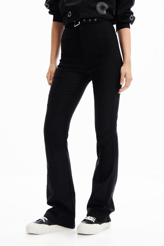 Belted flare trousers
