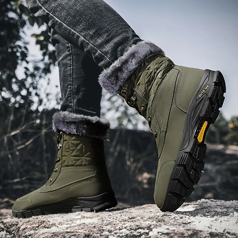 (Limited Time Sale 49%off)Men's Winter Warm Thick Leather Platform Fur Lined Snow Boots Waterproof Non-slip Wear-resistant Winter Boots