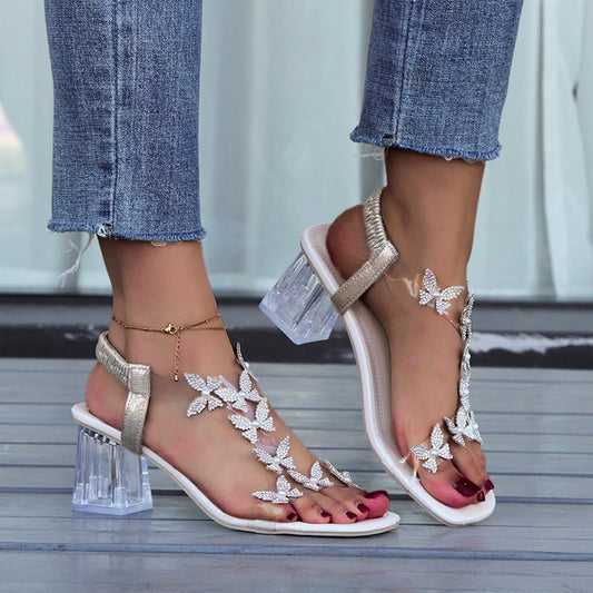 🔥Last Day Promotion 50% OFF - Women's Butterfly Rhinestone Block Heel Sandals