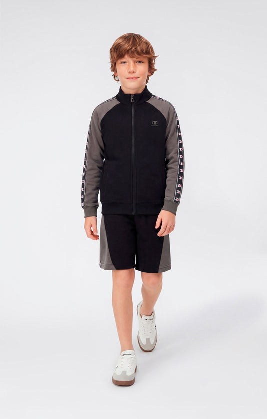 Jungen-Sweatshirt mit durchgehendem Reißverschluss und Logo-Tape