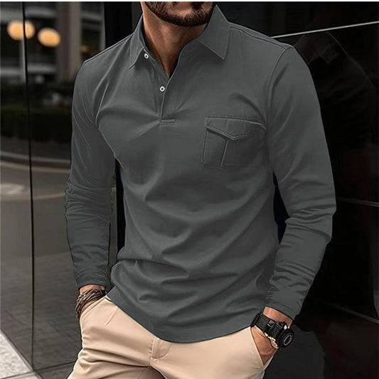 Herren Freizeit Revers Poloshirt Langarm