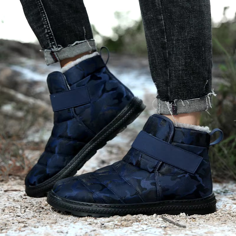 (Zeitlich begrenztes 70% Rabatt-Event) Herren 2024 Winter Neu Warm Wasserdicht Rutschfest Stichfest Klettverschluss Slipper Schneestiefel Knöchelunterstützung Orthopädisch Breite Zehenbox Fußgewölbeunterstützung Baumwollschuhe