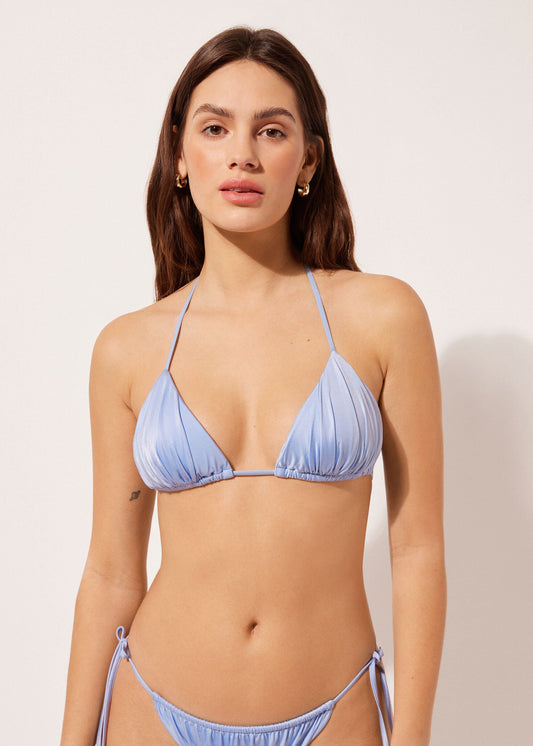 Removable Padding Triangle Bikini Top Shiny Satin