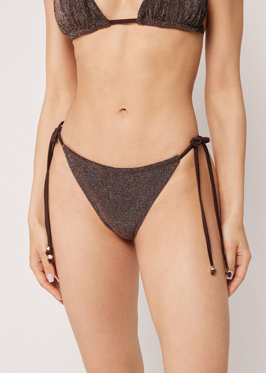 Tie Side Brazilian Bikini Bottoms Brown Glitter