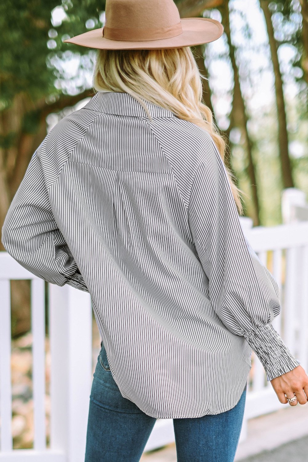 Mid-length Shirt With Striped Lapel and Oversized Drawdown Sleeves