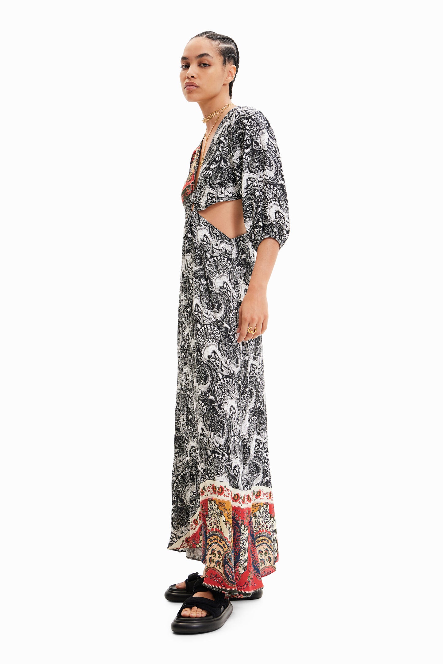 Long paisley cut-out dress