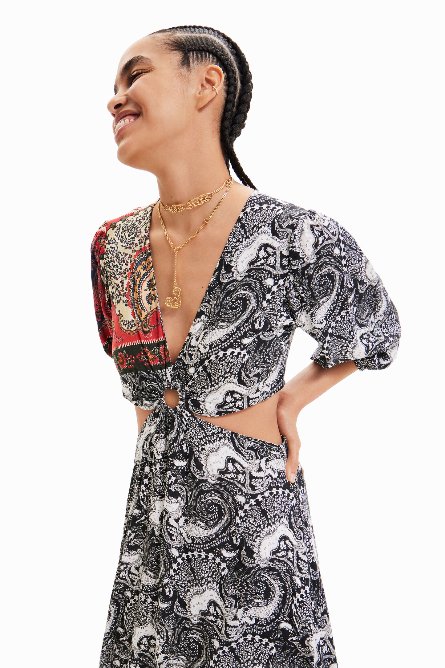 Long paisley cut-out dress