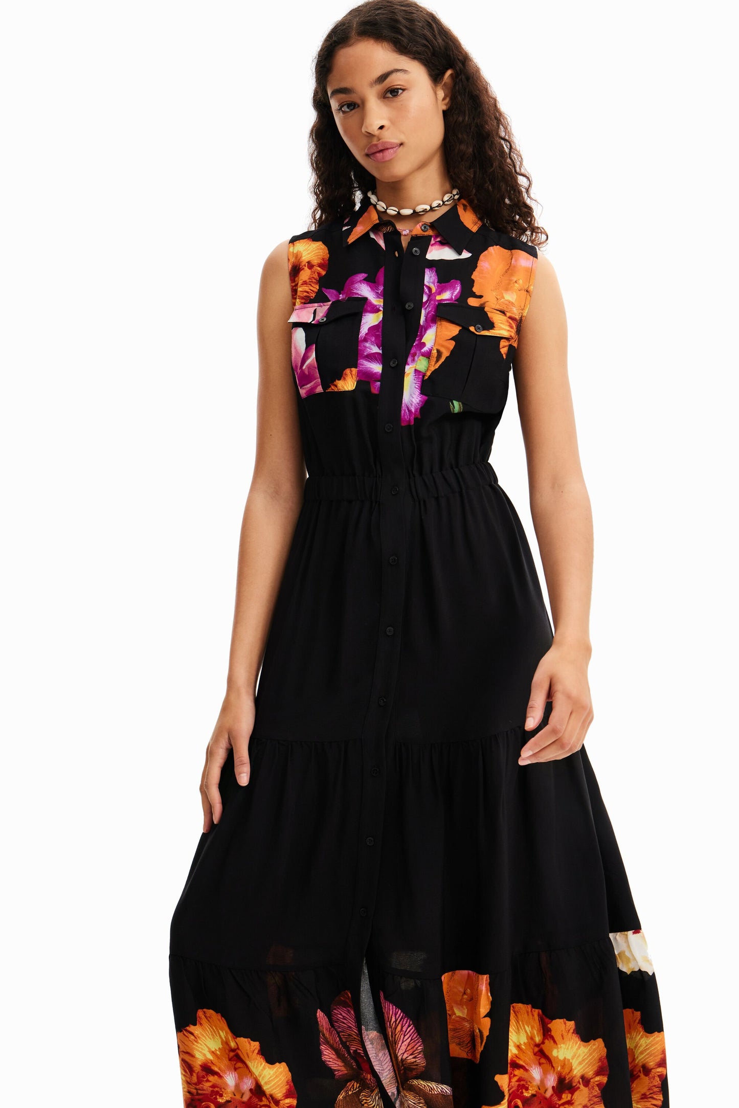Long floral shirt dress