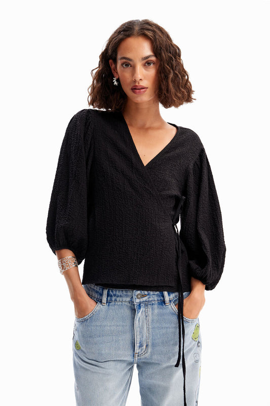 Textured wrap blouse