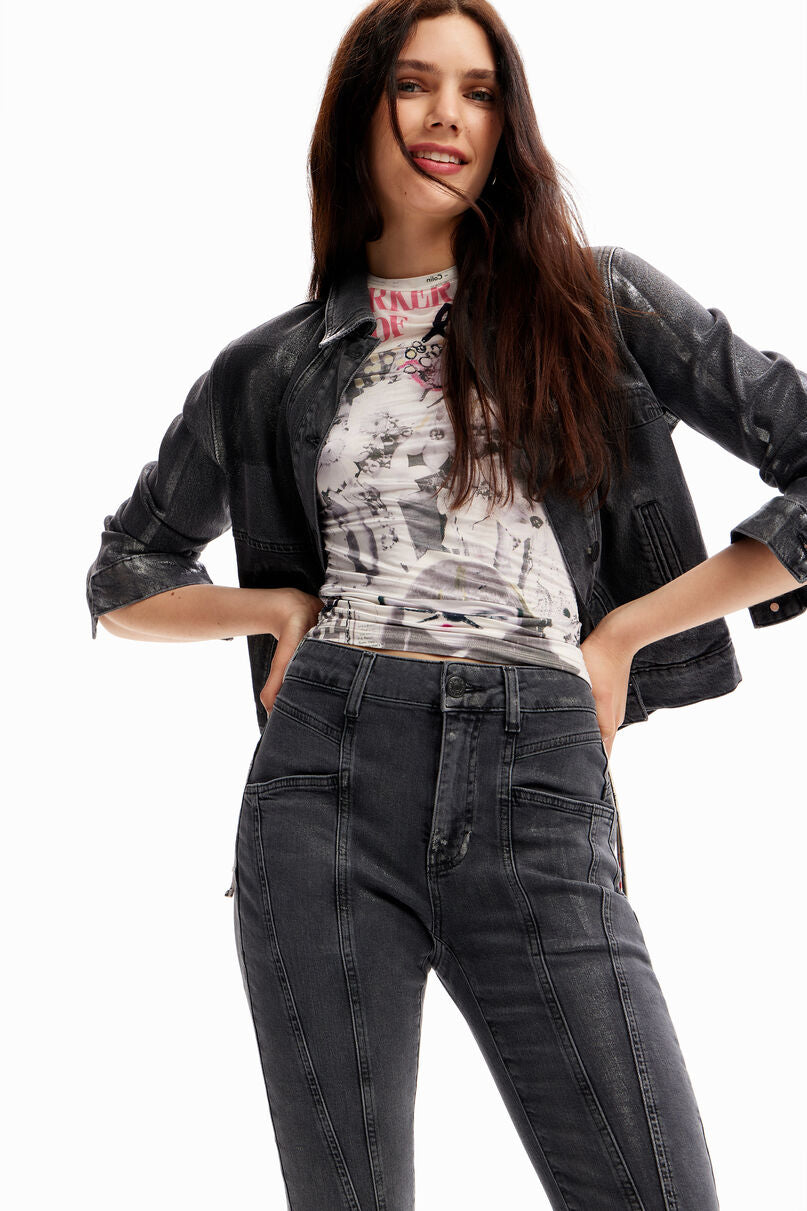 Metallic push-up skinny jeans