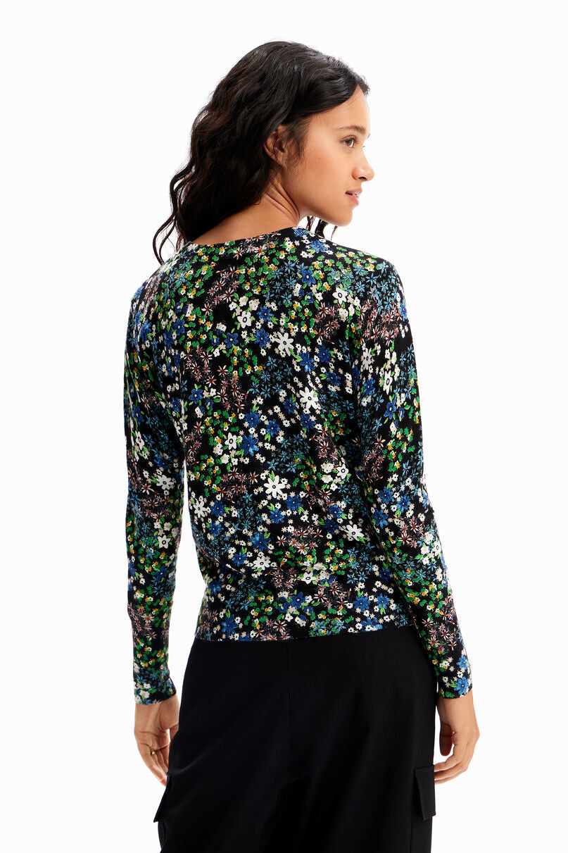 Slim floral fine pullover