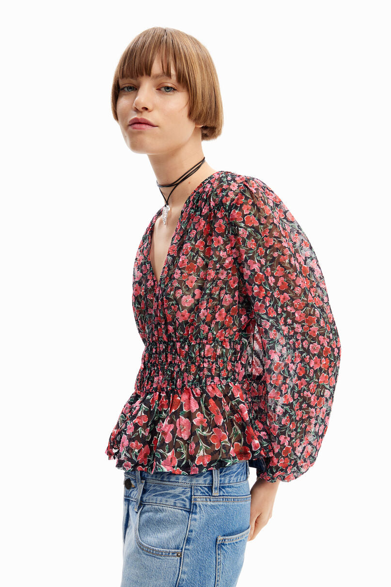 Floral plumetis blouse