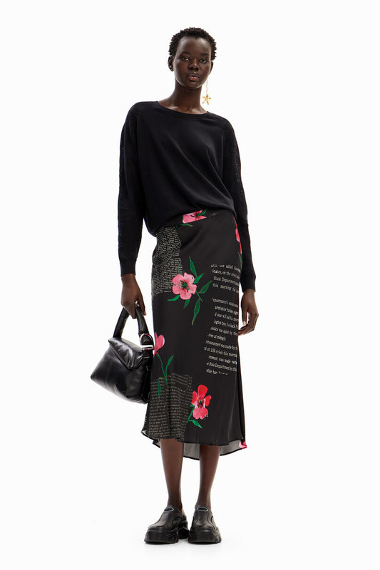 Text slip midi skirt