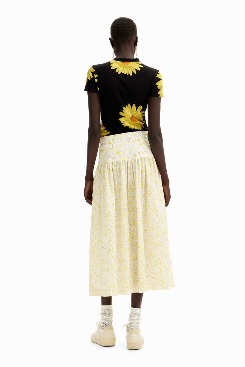Floral ruffle midi skirt