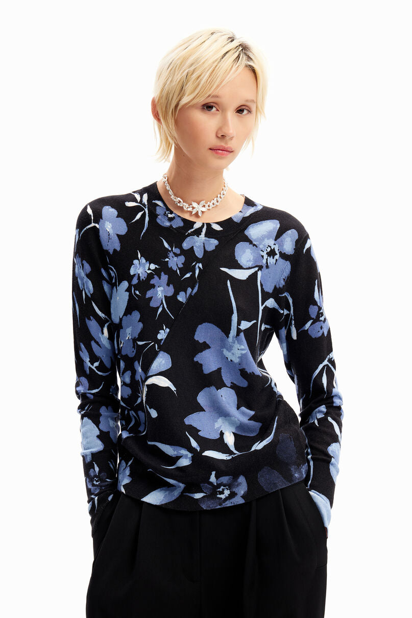 Patchwork floral pullover