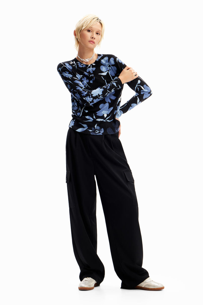 Patchwork floral pullover