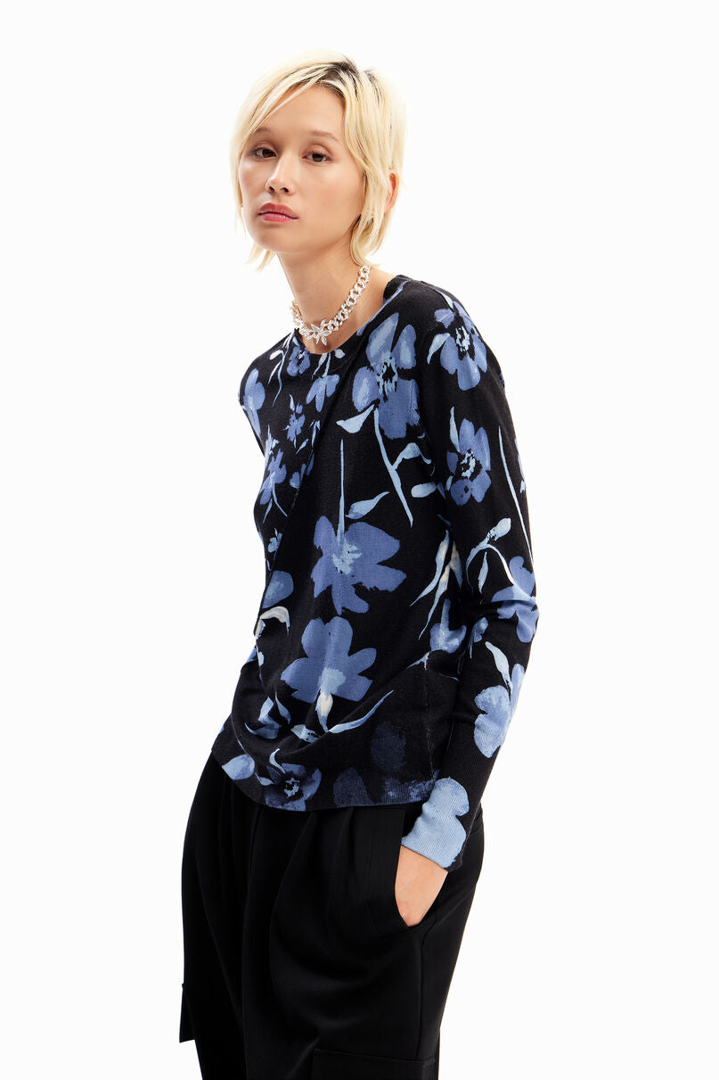 Patchwork floral pullover
