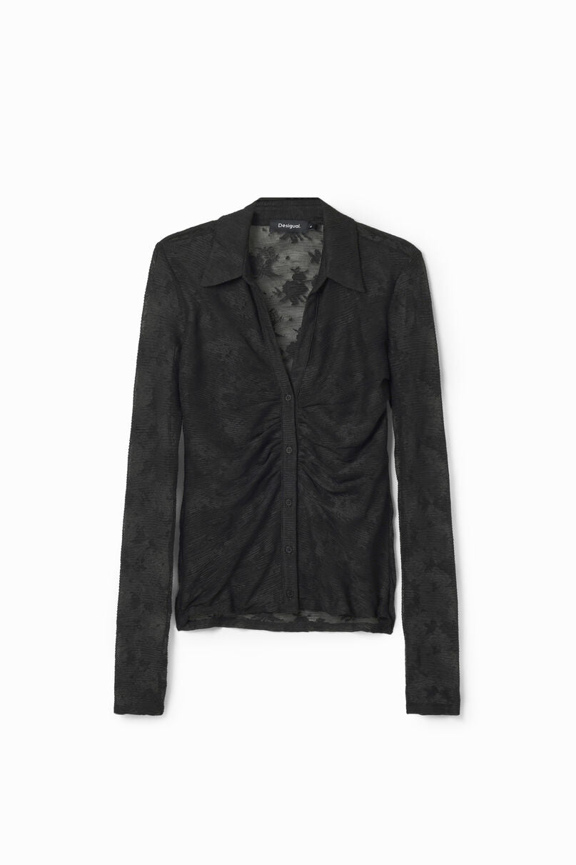 Gathered tulle floral T-shirt