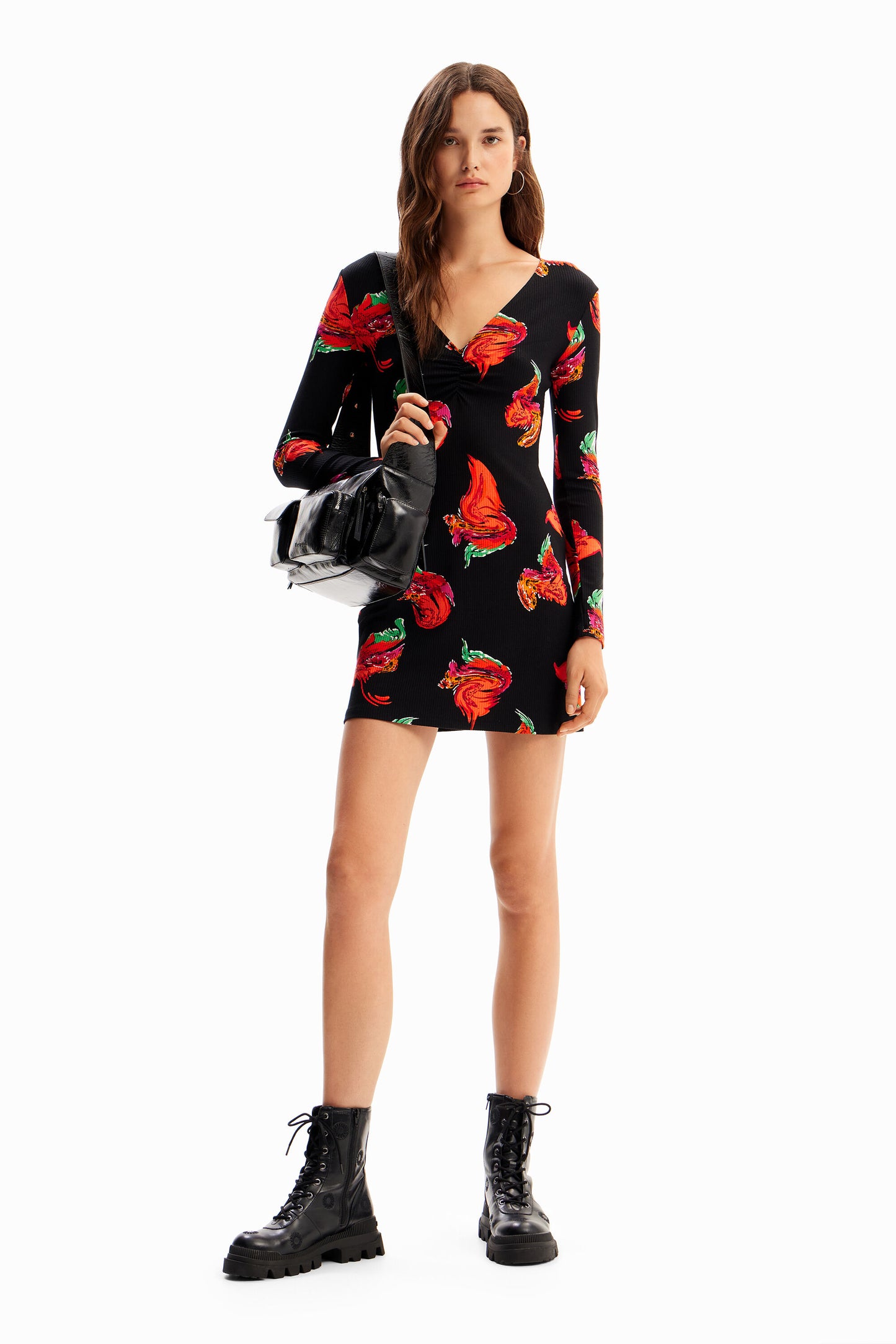 Ribbed floral mini dress