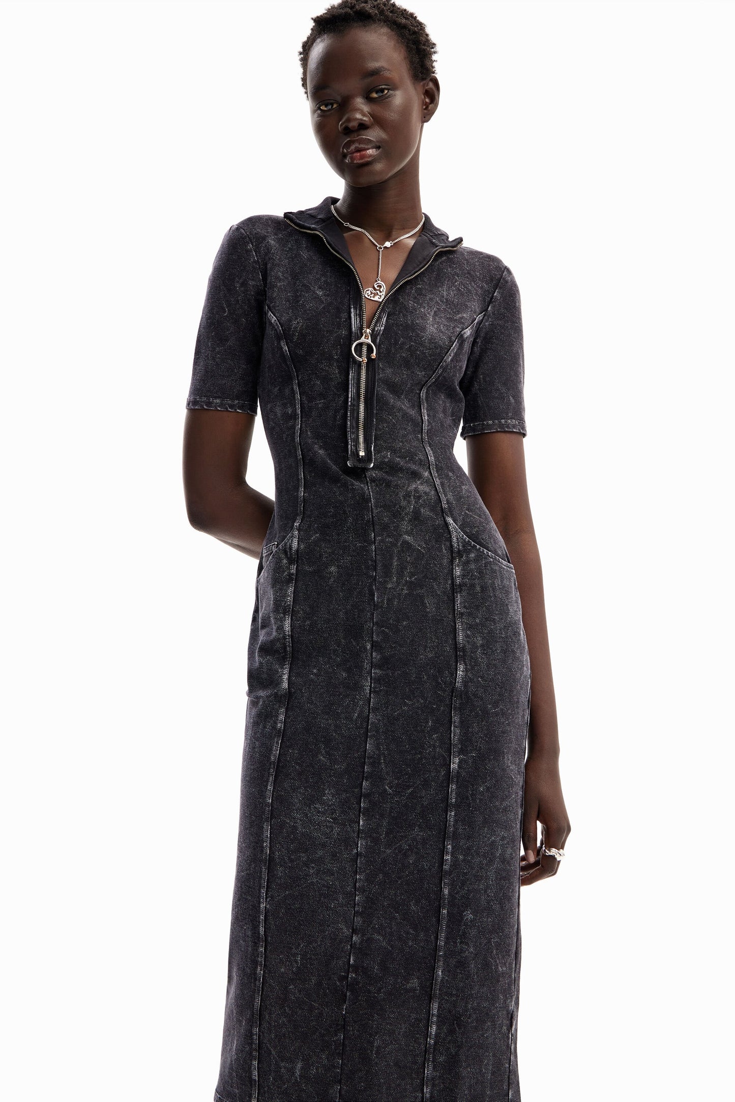 Gradient denim midi dress