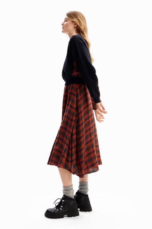 Combination plaid midi dress