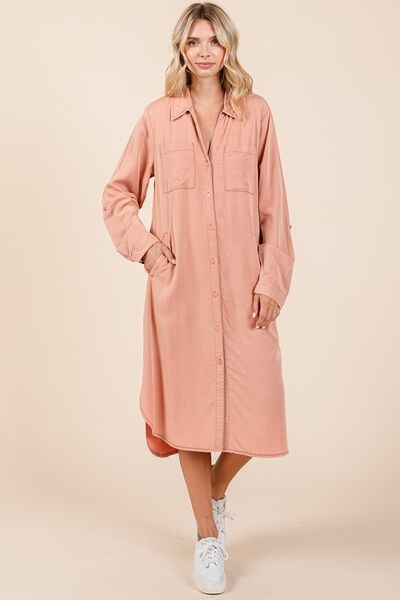 Mittoshop Hemdkleid mit langen Ärmeln und Knopfleiste