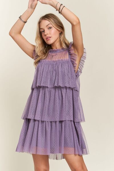 ADORA Gestuftes Rüschen-Netzkleid mit Kappenärmeln