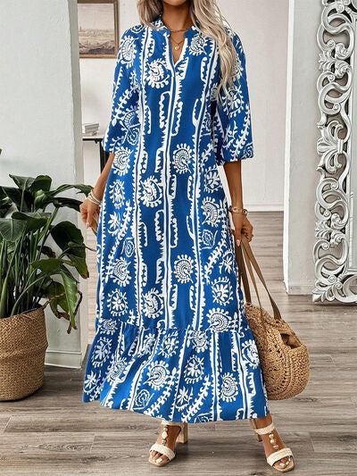 Bedrucktes Maxikleid mit halblangen Ärmeln und Kerbdetail