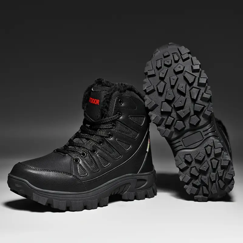 Men's Genuine Leather Warm Snow Boots Waterproof Non-Slip Winter Hiking Boots