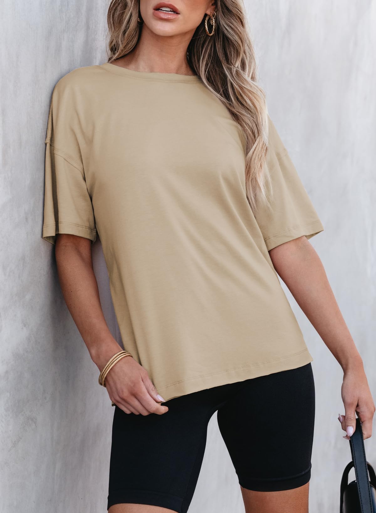 Einfarbiges Damen-Rundhals-Kurzarm-T-Shirt (2 kaufen, kostenloser Versand)