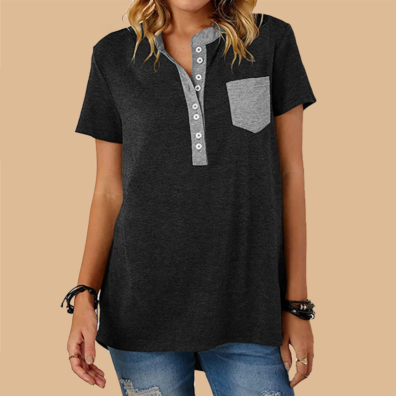 Einreihiges, locker sitzendes Freizeit-T-Shirt mit kurzen Ärmeln