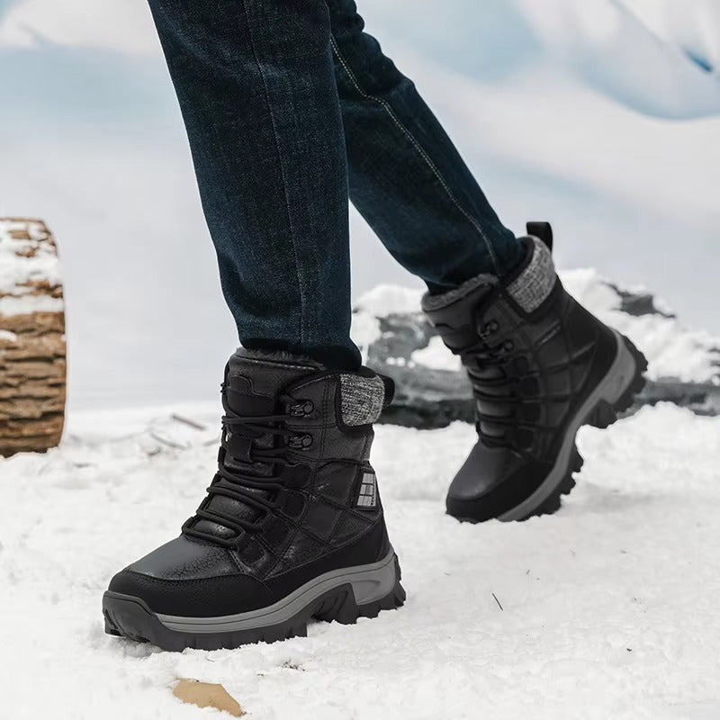 (⏰Zeitlich begrenzter Rabatt 49% Rabatt)Herren dicke warme Schneestiefel, weite Zehenpartie, rutschfeste, fellgefütterte Lederstiefel, wasserdichte Winterwanderstiefel