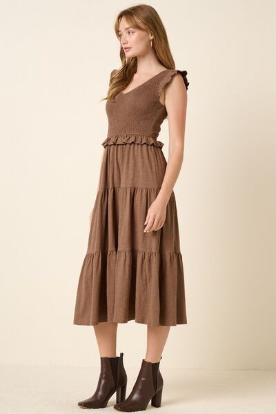 Mittoshop gesmoktes, gerüschtes Midi-Stufenkleid