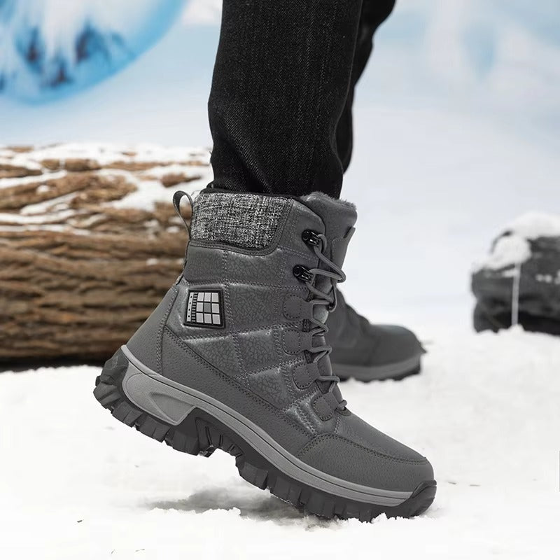 (⏰Zeitlich begrenzter Rabatt 49% Rabatt)Herren dicke warme Schneestiefel, weite Zehenpartie, rutschfeste, fellgefütterte Lederstiefel, wasserdichte Winterwanderstiefel