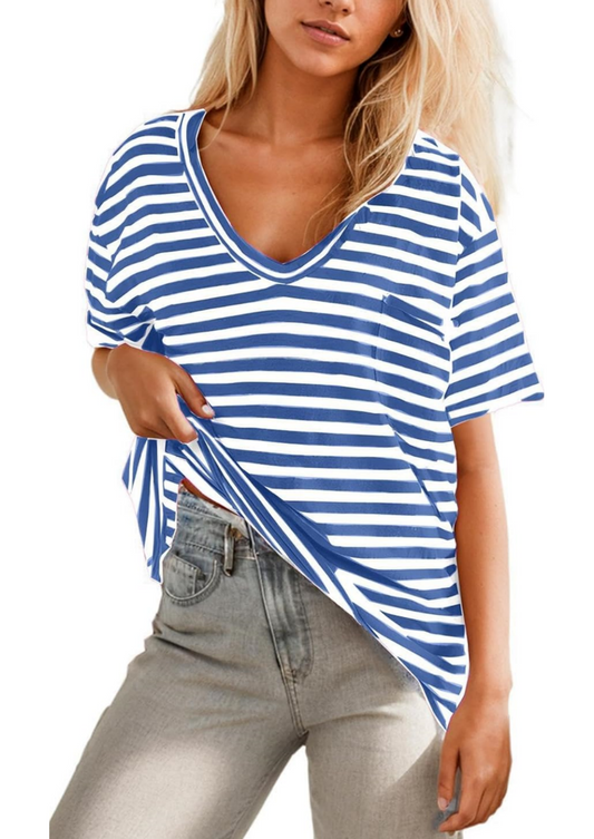 Damen V-Ausschnitt Gestreiftes T-Shirt (3 kaufen, kostenloser Versand)