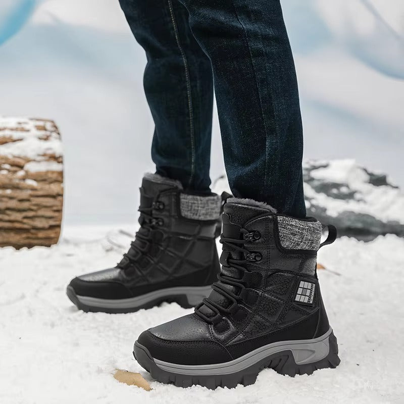 (⏰Zeitlich begrenzter Rabatt 49% Rabatt)Herren dicke warme Schneestiefel, weite Zehenpartie, rutschfeste, fellgefütterte Lederstiefel, wasserdichte Winterwanderstiefel