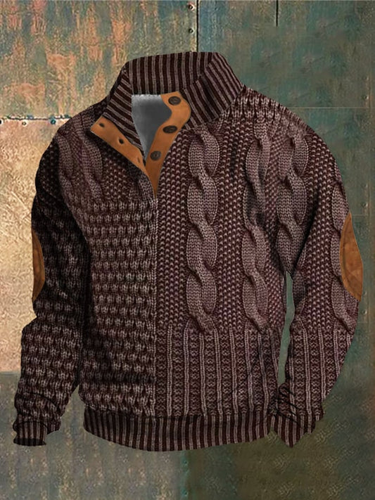 Herren Freizeit Retro Kaschmir Stehkragen Knopf-Sweatshirt
