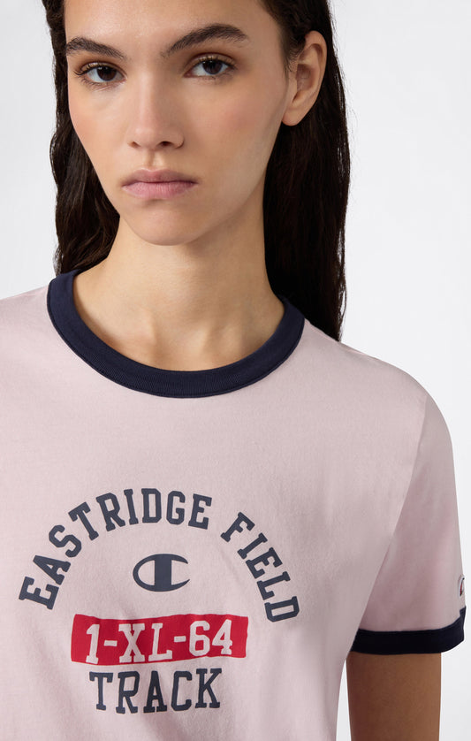 Kurzes Damen-Ringer-T-Shirt mit Grafikprint