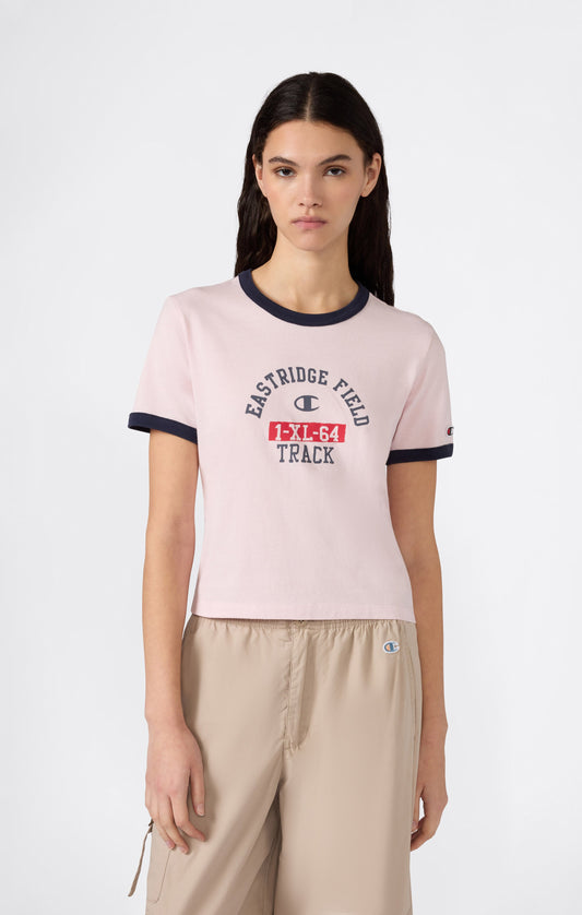 Kurzes Damen-Ringer-T-Shirt mit Grafikprint