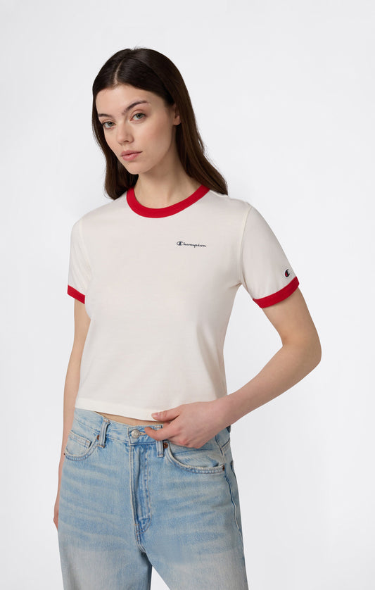 Kurzes Damen-Ringer-T-Shirt mit Grafikprint