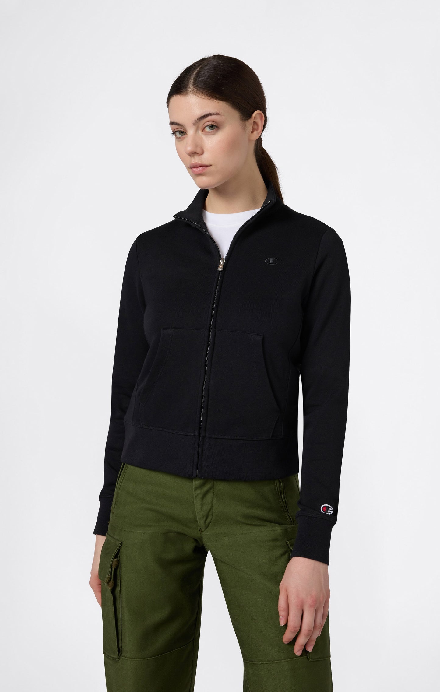 Damen leichtes Sweatshirt mit durchgehendem Reißverschluss und Ton-in-Ton gestickten C-Logo-Icons