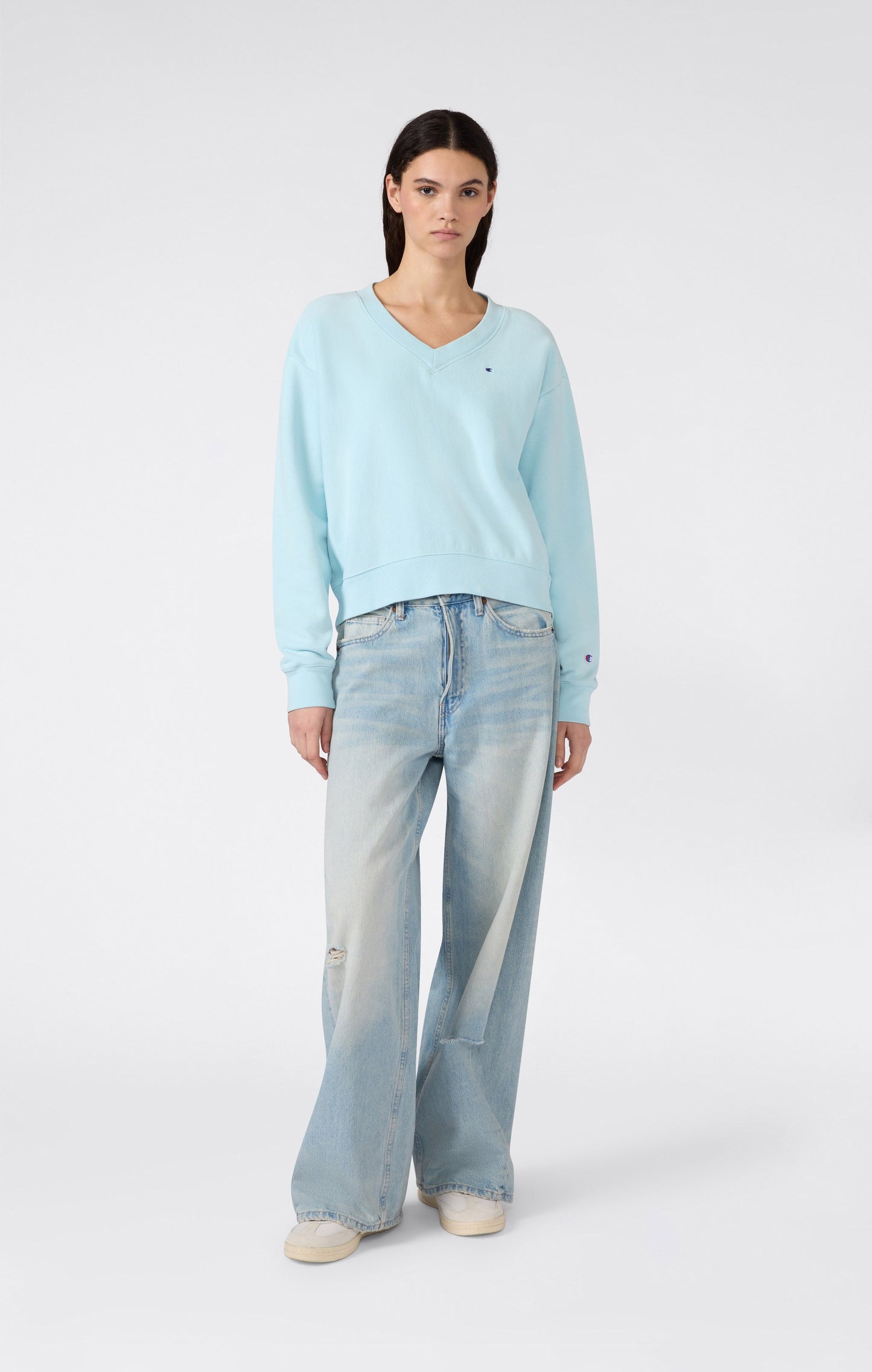 Women's Lightweight Reverse Weave V-Neck Sweatshirt