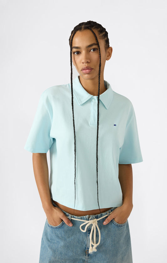 Kurzes Damen-Poloshirt aus Baumwoll-Jersey