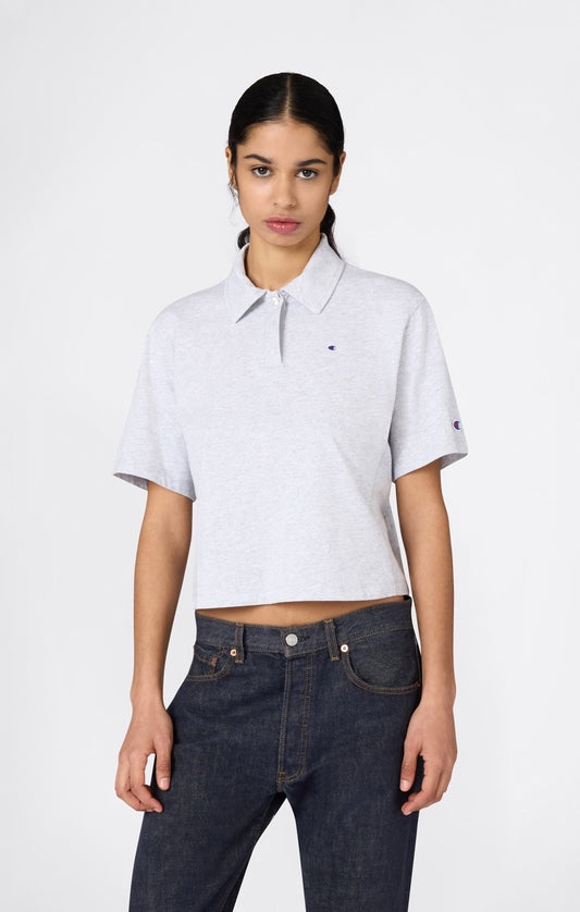 Kurzes Damen-Poloshirt aus Baumwoll-Jersey