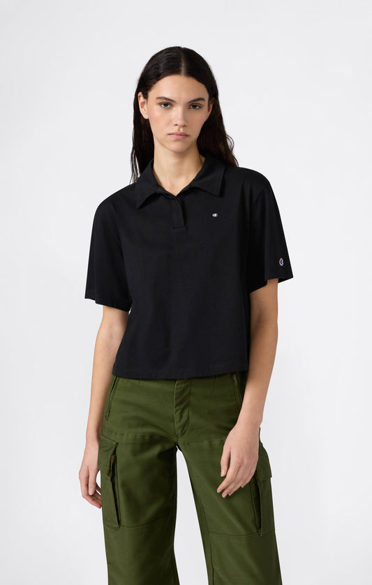 Kurzes Damen-Poloshirt aus Baumwoll-Jersey