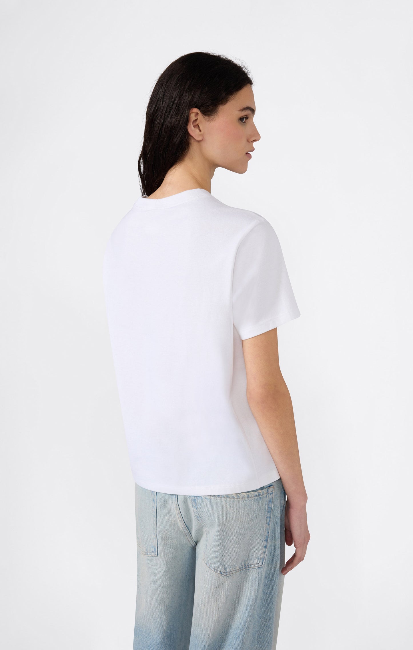 Women's Reverse Weave Crewneck T-Shirt with Embroidered Logo