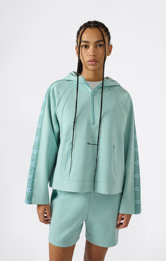 Damen Interlock Hoodie mit halbem Reißverschluss und Logo-Band