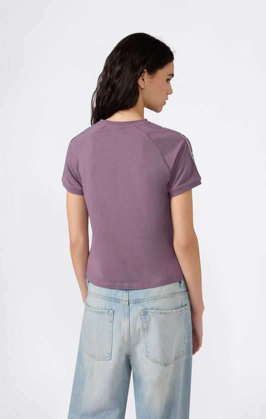 Damen-Jersey-T-Shirt mit Rundhalsausschnitt und Logo-Tape