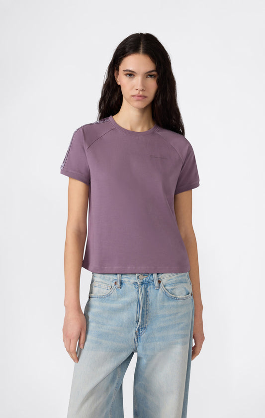 Damen-Jersey-T-Shirt mit Rundhalsausschnitt und Logo-Tape