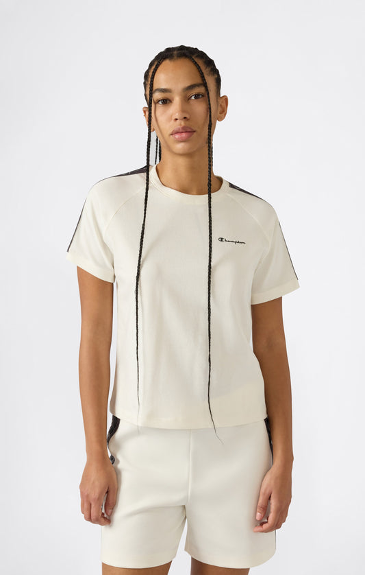 Damen-Jersey-T-Shirt mit Rundhalsausschnitt und Logo-Tape